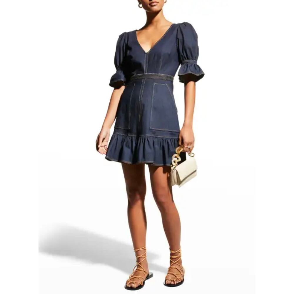 Navy Puff Sleeve Mini Dress